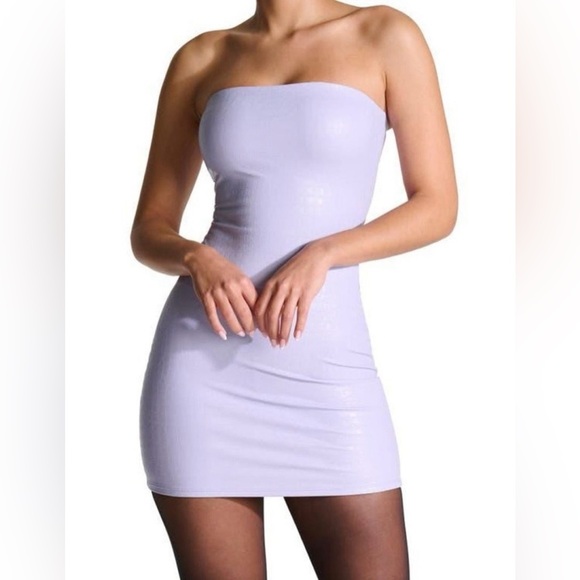 naked wardrobe Dresses & Skirts - NEW Naked Wardrobe Croc Embossed Strapless Faux Leather Minidress in Lilac, 1X